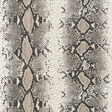Snake Charmer Cinder animal print wallpaper by Schumacher shown in interior and close-up views