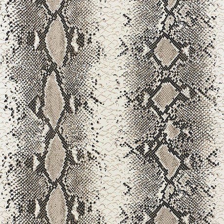 Snake Charmer Cinder animal print wallpaper by Schumacher shown in interior and close-up views