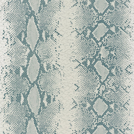 Snake Charmer Mineral animal print wallpaper by Schumacher, shown in a modern interior setting with a bold snakeskin pattern.
