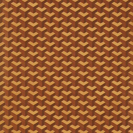 Angolo Hand Painted Marquetry wallpaper in Maple by Schumacher, geometric wood marquetry pattern