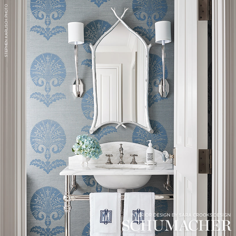Ottoman Flower Sisal Mineral by Schumacher Turkish Floral Motif Wallpaper – Schumacher 5008211