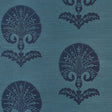 Ottoman Flower Sisal wallpaper in Peacock blue with Turkish floral motifs, Schumacher Shangri-La Collection