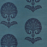 Ottoman Flower Sisal wallpaper in Peacock blue with Turkish floral motifs, Schumacher Shangri-La Collection