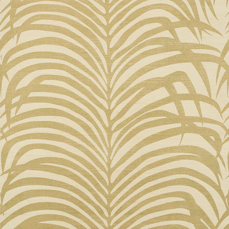 Zebra Palm Sisal wallpaper in gold on ivory with a bold palm and zebra stripe pattern by Schumacher.