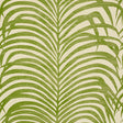 Zebra Palm Sisal wallpaper in green, featuring a bold hand-screened pattern reminiscent of zebra stripes and tropical palm leaves.