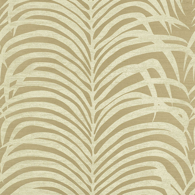 Zebra Palm Sisal wallpaper in sage by Schumacher, featuring a hand-screened zebra stripe and palm leaf pattern.