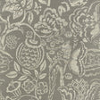 Uccello Sisal botanical grey wallpaper with painterly floral and bird pattern by Schumacher