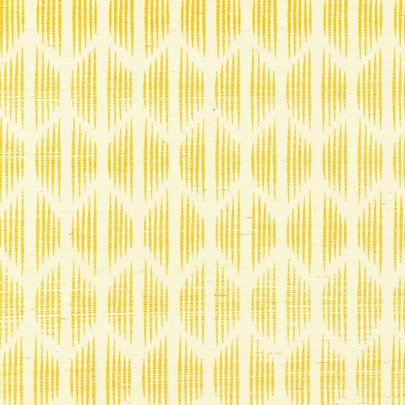 Ovington Sisal wallpaper in yellow by Schumacher, featuring a modern ikat pattern designed by David Oliver.
