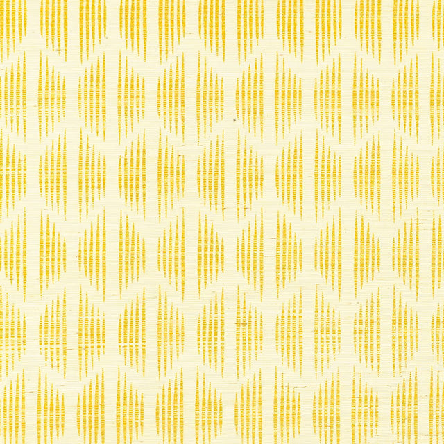 Ovington Sisal wallpaper in yellow by Schumacher, featuring a modern ikat pattern designed by David Oliver.