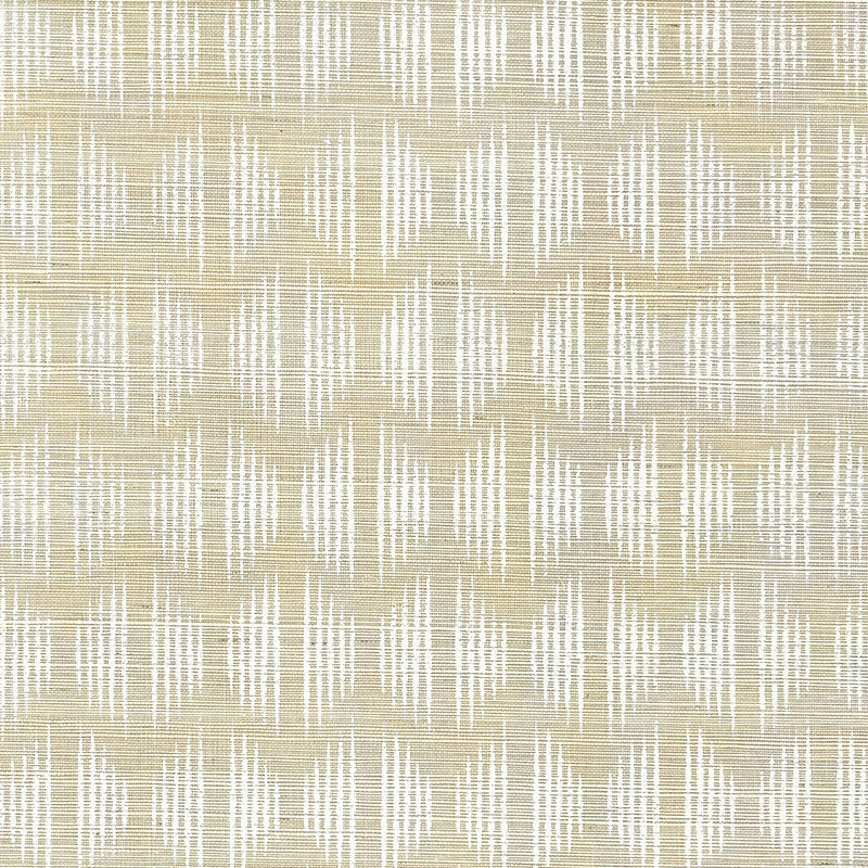 Ovington Sisal Fog by Schumacher - Modern Ikat Pattern Wallpaper in a neutral fog colorway, styled in a contemporary entryway.