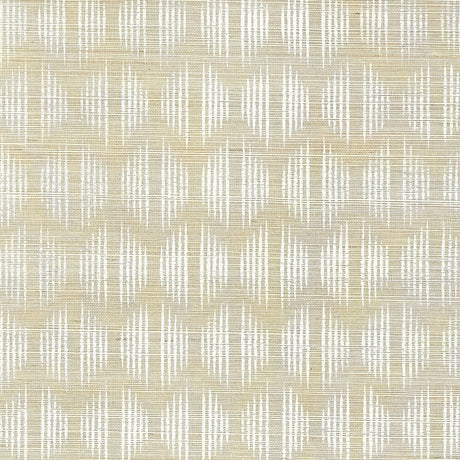 Ovington Sisal Fog by Schumacher - Modern Ikat Pattern Wallpaper in a neutral fog colorway, styled in a contemporary entryway.