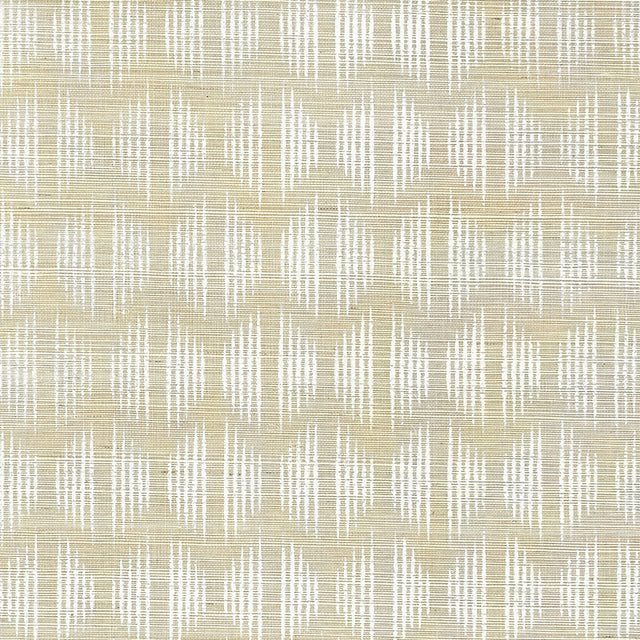 Ovington Sisal Fog by Schumacher - Modern Ikat Pattern Wallpaper in a neutral fog colorway, styled in a contemporary entryway.