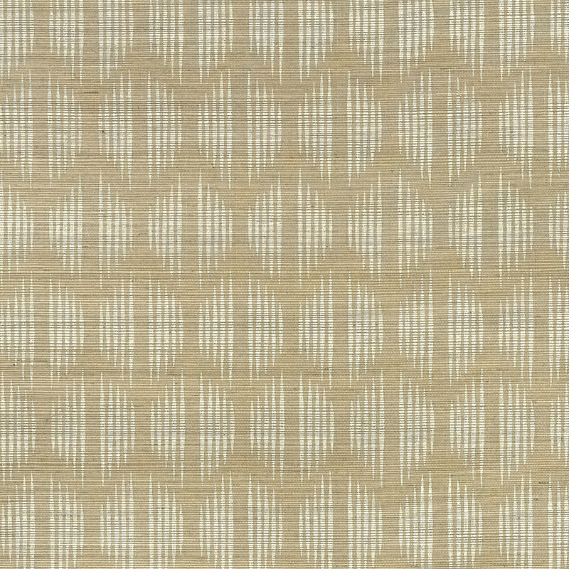 Ovington Sisal in Sage by David Oliver, a hand screen printed wallcovering with an ikat-inspired geometric pattern.