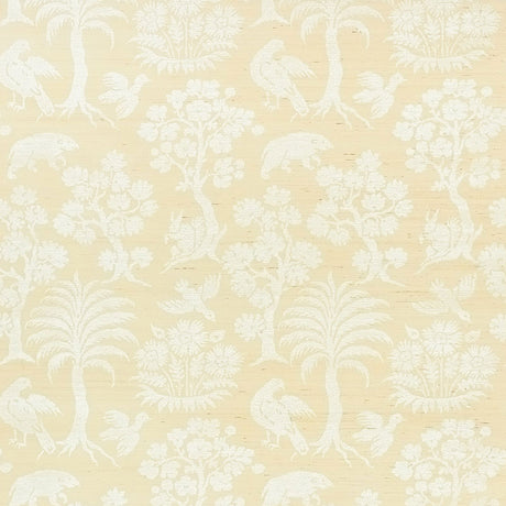 Woodland Silhouette Sisal wallpaper in ivory by Schumacher, featuring a charming botanical and animal silhouette pattern.