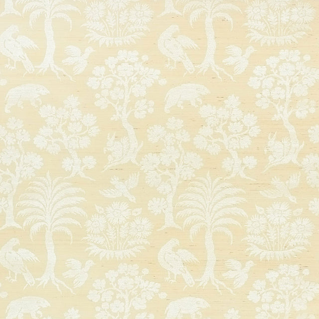 Woodland Silhouette Sisal wallpaper in ivory by Schumacher, featuring a charming botanical and animal silhouette pattern.