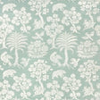 Woodland Silhouette Sisal wallpaper in Sky by Schumacher, featuring a charming animal and tree silhouette pattern in a soft blue colorway.
