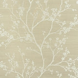 Twiggy Sisal wallpaper in Fog by Schumacher, featuring delicate flowering branches on a textured background.