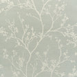 Twiggy Sisal wallpaper in Sky by Schumacher features delicate flowering branches silhouetted against a soft blue background, adding a serene, nature-inspired touch to interiors.