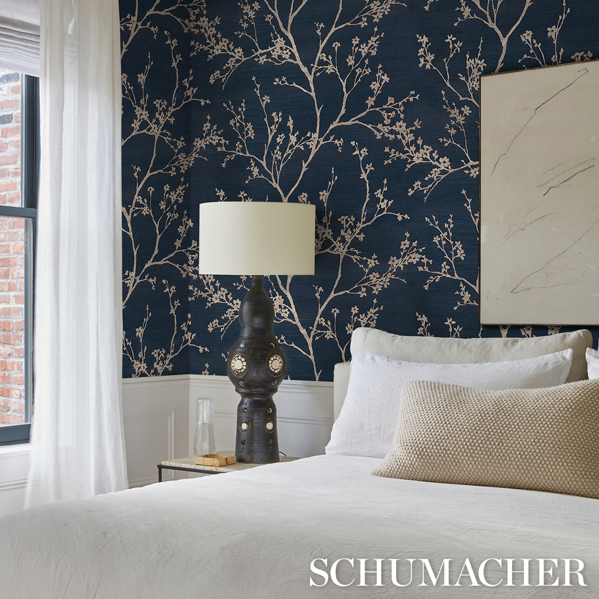 Twiggy Sisal Indigo by Schumacher Botanical Scenic Wallpaper – Schumacher 5008293