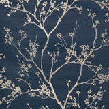 Twiggy Sisal Indigo wallpaper by Schumacher featuring delicate flowering branches on a textured sisal ground.
