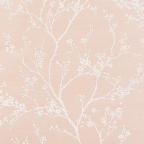 Twiggy Sisal in Petal by Schumacher - Delicate flowering branches on a textured sisal ground wallpaper