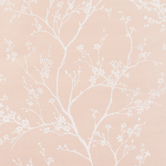 Twiggy Sisal in Petal by Schumacher - Delicate flowering branches on a textured sisal ground wallpaper