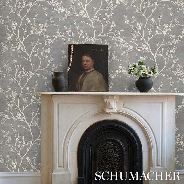 Twiggy Sisal Charcoal by Schumacher Hand Screen Printed Wallpaper – Schumacher 5008295