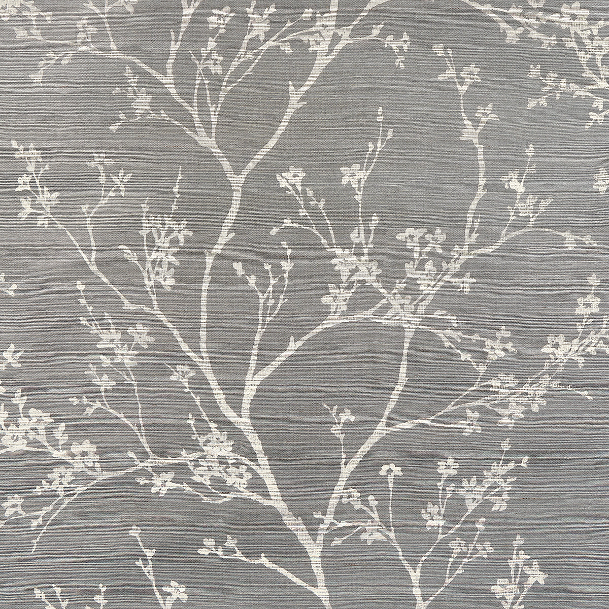 Twiggy Sisal Charcoal wallpaper with delicate flowering branches on a textured sisal ground