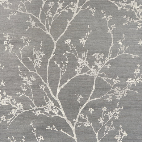 Twiggy Sisal Charcoal wallpaper with delicate flowering branches on a textured sisal ground