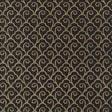 Scallop Filigree Sisal wallpaper in gold on jet, featuring a stylized Art Deco-inspired scrolling pattern.
