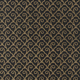 Scallop Filigree Sisal wallpaper in gold on jet, featuring a stylized Art Deco-inspired scrolling pattern.