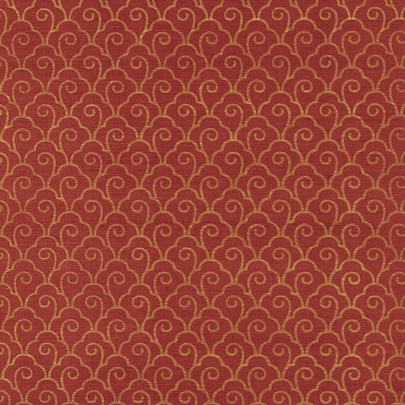 Scallop Filigree Sisal wallpaper in gold on lacquer with an Art Deco inspired scrolling pattern by Schumacher.