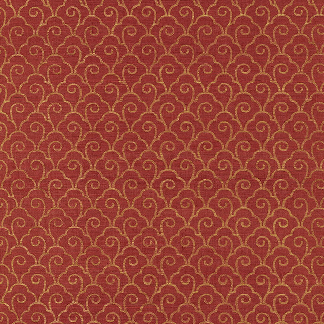 Scallop Filigree Sisal wallpaper in gold on lacquer with an Art Deco inspired scrolling pattern by Schumacher.