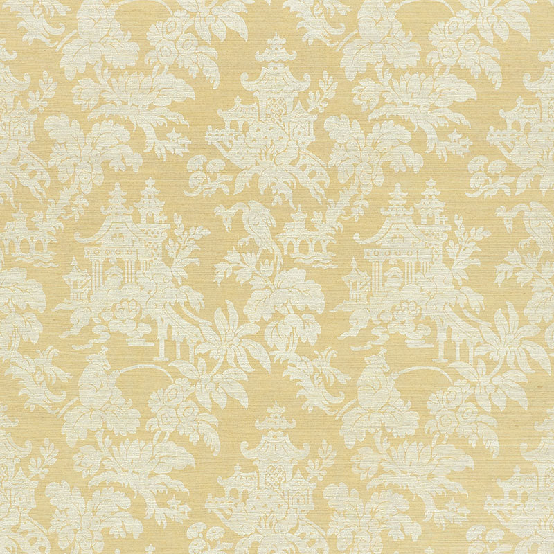 Brighton Sisal wallpaper in a natural colorway featuring a classic chinoiserie pattern by Schumacher.