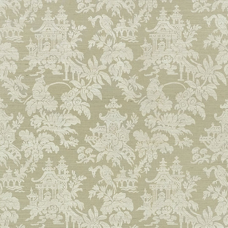 Brighton Sisal wallpaper in sage green with classic chinoiserie pattern by Schumacher