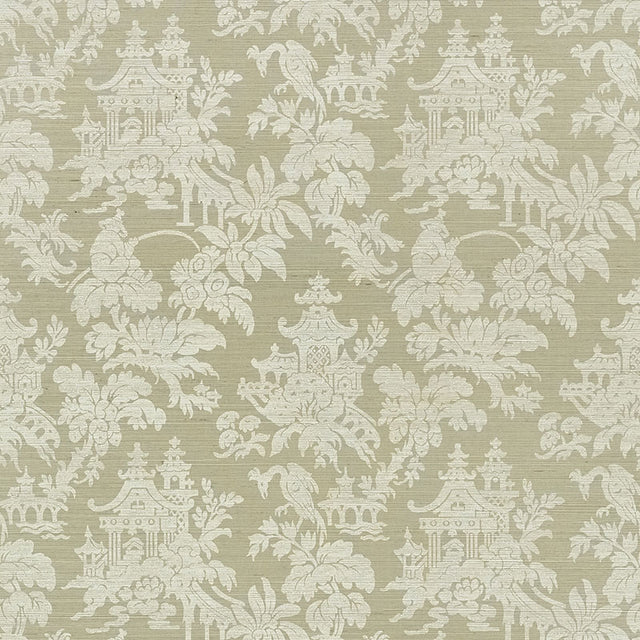 Brighton Sisal wallpaper in sage green with classic chinoiserie pattern by Schumacher