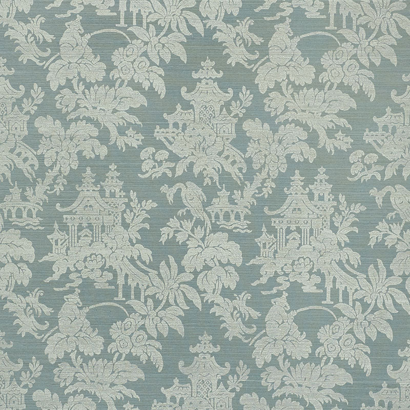 Brighton Sisal wallpaper in Mineral, a classic chinoiserie pattern by Schumacher