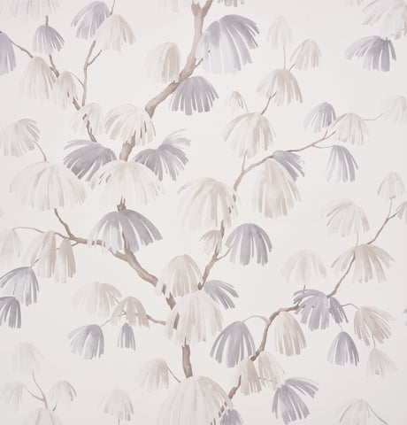 Weeping Pine wallpaper by Schumacher, designed by David Kaihoi, featuring a large-scale botanical pine branch motif in soft neutral tones.