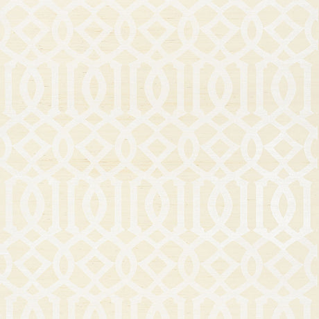 Imperial Trellis Sisal wallpaper in ivory by Kelly Wearstler for Schumacher, featuring a geometric trellis pattern.