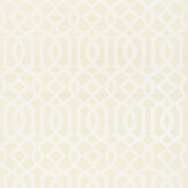 Imperial Trellis Sisal wallpaper in ivory by Kelly Wearstler for Schumacher, featuring a geometric trellis pattern.