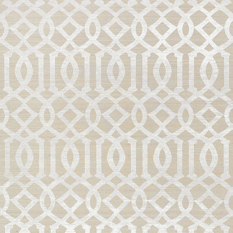Imperial Trellis Sisal wallpaper in Sand by Kelly Wearstler for Schumacher, featuring a geometric trellis pattern in neutral tones.