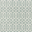 Imperial Trellis Sisal wallpaper in Sky by Kelly Wearstler for Schumacher, featuring a geometric trellis pattern in blue and white.