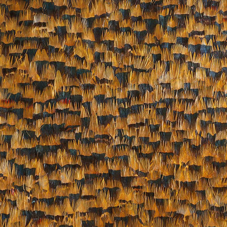 Citrine Lemon by Schumacher - Hand-applied natural feather wallcovering panel in rich yellow and brown tones