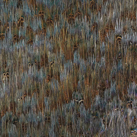 Mica Turquoise Blue wallcovering panel with a dense, variegated feather design and iridescent sheen by Schumacher.
