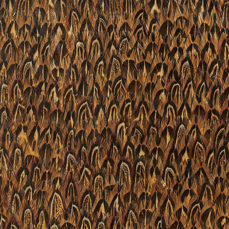 Gold Quail feather pattern luxury wallcovering panel by Schumacher, Plume Collection.