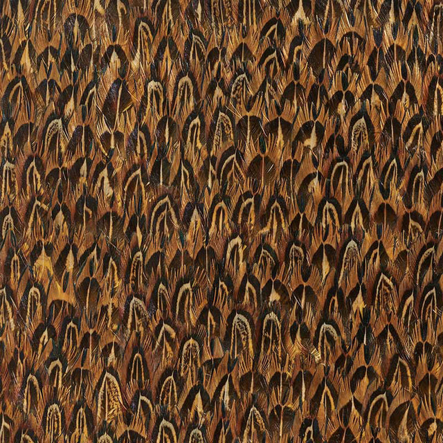 Gold Quail feather pattern luxury wallcovering panel by Schumacher, Plume Collection.