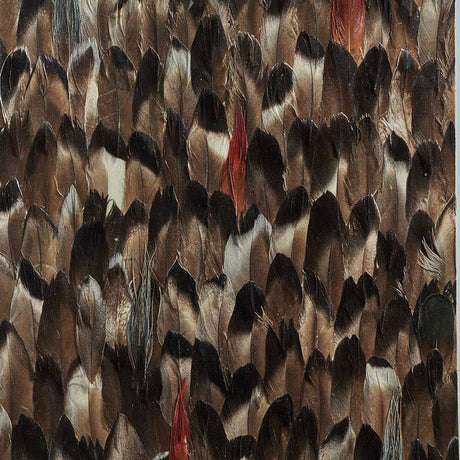 Averlite wallcovering panel in Black Smoke by Schumacher, featuring hand-applied natural feathers in earthy tones with subtle sheen.