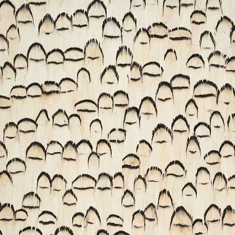 Rock Crystal wallcovering panel with hand-applied natural feathers in a graphic, textural pattern