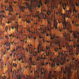 Copper wallcovering panel with a dense, hand-applied natural feather pattern in warm chocolate brown tones.