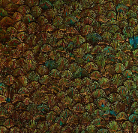 Peridot Emerald by Schumacher - Opulent wallcovering with hand-applied natural feathers in rich jewel tones and iridescent shimmer.